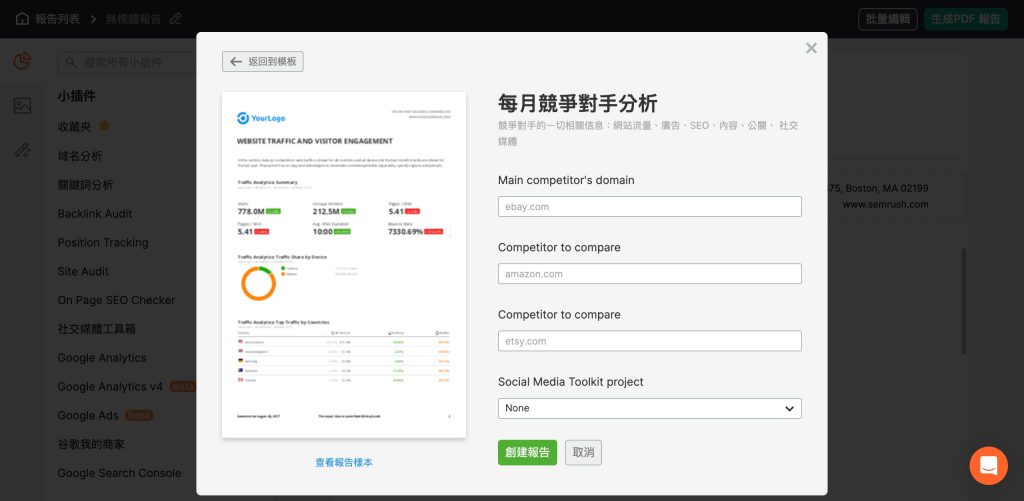 SEMrush競爭對手分析功能